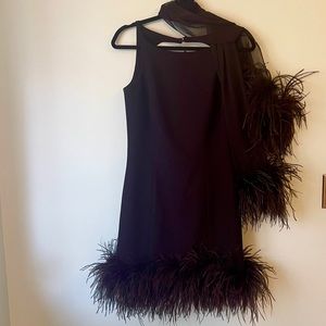 Vintage 80s-90s Little Black Mini Dress w Feathers